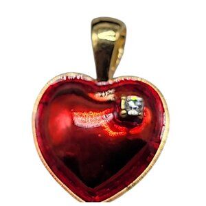 Red Enamel Rhinestone Pendant Gold Tone Beautiful   Love Symbol Ladies Jewelry